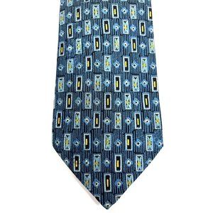Brioni Hand Made 100% Silk Necktie Designer Geometric Navy Tie Made In Italy